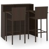 Set mobilier bar gradina vidaXL, 3 piese, ratan PE maro, masa 120cm, scaune inalte, exterior terasa