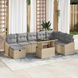 vidaXL Set de canapele pentru grădină cu pernă 9 pcs Bej Rattan poli