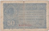 Bancnotă Rom&acirc;nia 50 bani 1917 Banca Generală Rom&acirc;nă seria E.10 nr. 54539