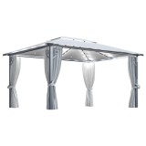 Cumpara ieftin Pavilion cu perdele &amp; siruri lumini LED, crem, 4x3 m, aluminiu