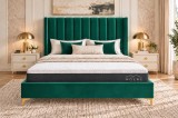 Pat Laguna 180x200 cm Tapitat Catifea Verde Somiera Inclusa Cadru Lemn