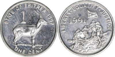 Eritrea 1997 - 1 cent, antilopa, UNC foto