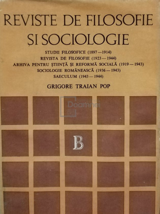 Grigore Traian Pop - Reviste de filosofie si sociologie (editia 1979)