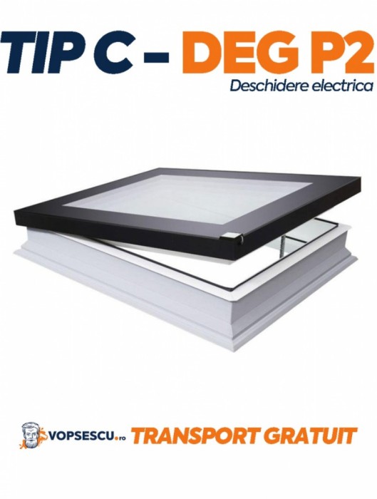 Fereastra cu cupola Tip G pentru acoperis terasa, Fakro, Model DEG P2, cu deschidere electrica