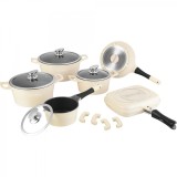 Set oale cu capace si tigaie dubla, marmorate, antiaderente 15 piese Royaly Line ES 1015M Crem, Royalty Line