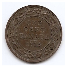 Canada 1 Cent 1916 - George V (with "DEI GRA") Bronz, 25.5 mm KM-21 (1)