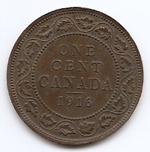 Canada 1 Cent 1916 - George V (with &amp;quot;DEI GRA&amp;quot;) Bronz, 25.5 mm KM-21 (1) foto