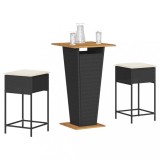 vidaXL Set mobilier bar de grădină cu perne, 3 piese, negru, poliratan 3261476
