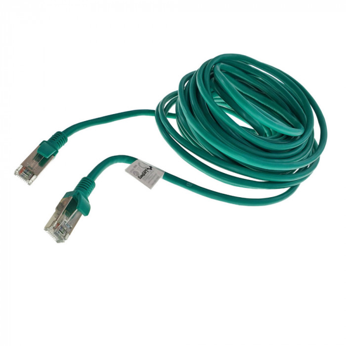 Cablu ecranat FTP, Lanberg 40617, cat.5e, mufat 2xRJ45, lungime 10m, AWG 26, 100 MHz, de legatura retea, ethernet, verde