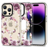 Husa Tech-Protect Magmood MagSafe pentru Apple iPhone 15 Pro Rose Floral, Silicon, Carcasa