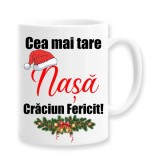 Cana alba personalizata &quot;Cea mai tare nasa, Craciun Fericit&quot;, INOVATIX&reg;. 330ml