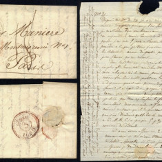 France 1829 Postal History Rare Stampless Cover + Content Lyon to Paris D.1032