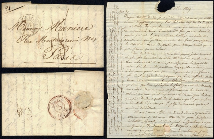 France 1829 Postal History Rare Stampless Cover + Content Lyon to Paris D.1032
