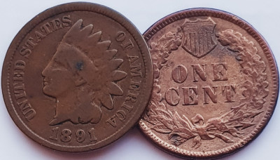 2382 USA SUA Statele Unite 1 cent 1891 Indian Head Cent km 90 foto