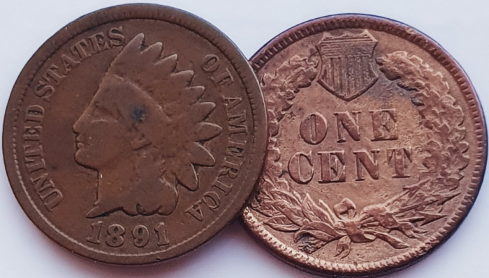 2382 USA SUA Statele Unite 1 cent 1891 Indian Head Cent km 90