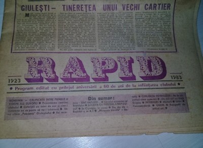 Ziar Program omagial RAPID 60,Ziar Aniversar RAPID 1923/1983,RAR,de colectie foto