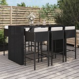 VidaXL Set bar de grădină, 7 piese, cu perne, negru, poliratan
