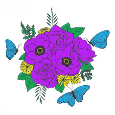 Sticker decorativ, Buchet de flori, Mov, 120 cm, 1170ST-36