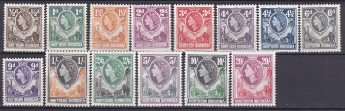 DB1 Colonii 1953 Northern Rhodesia QE II Fauna Africana 13 v. MNH 1 v. MVLH 2 poze