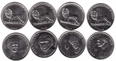 SV * Congo 4 x 1 FRANC 2004 * Ascensiunea IOAN PAUL II * PREOT - CARDINAL - PAPA foto
