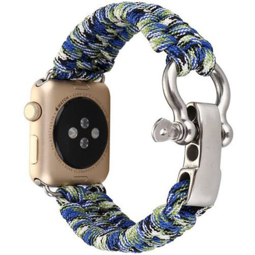 Curea iUni compatibila cu Apple Watch 1/2/3/4/5/6/7, 44mm, Elastic Paracord, Rugged Nylon Rope, Blue and Green