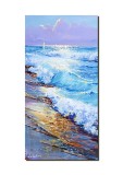 Cumpara ieftin Tablou peisaj marin pictat manual cu foita de aur, 80x40cm ulei pe panza, Mircea Iordache