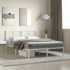 vidaXL Cadru de pat metalic cu tăblie, alb, 150x200 cm foto