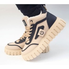 Ghete piele imblanite negru bej model W586051