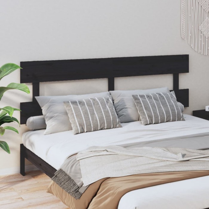 vidaXL Tăblie de pat, negru, 184x3x81 cm, lemn masiv de pin 819089