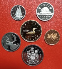 SV * Canada 1 CENT - 5-10-25-50 CENTS - ONE DOLLAR * -UNC * din Set Proof Aniversar Monede 1867 - 1992, desfacut