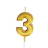 Lumanare pentru tort cifra 3, flippy, 4.8 cm, aniversare, aurie