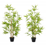 Set 2 Plante de Bambus Artificiale in Ghiveci de 120cm, Decoratiune pentru Casa, Birou, Interior si Exterior Outsunny | Aosom RO