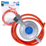 Set racord gaz propan butan &ndash; regulator, cleme si furtun, 2 m, Geko G80543