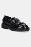 Tommy Jeans mocasini de piele TJW FRINGES LOAFER culoarea negru, cu toc plat, EN0EN02790