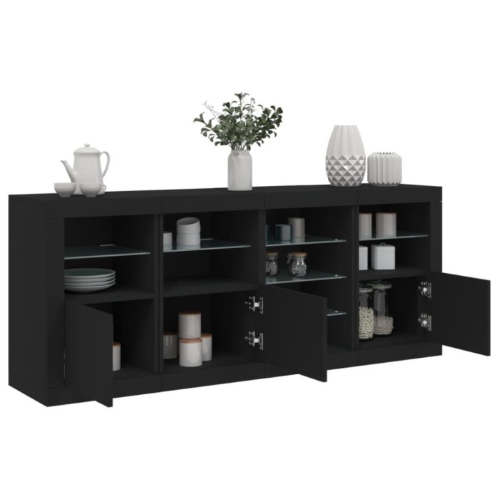 vidaXL Servantă cu lumini LED, negru, 164x37x67 cm
