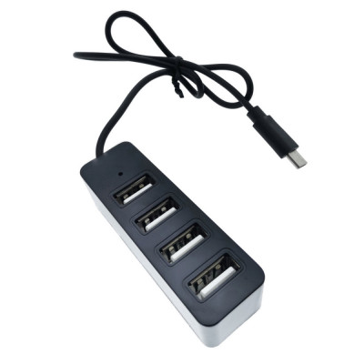 HUB cu conector USB Tip C , cu 4 porturi USB 2.0, cablu 45 cm, indicator Led, negru foto