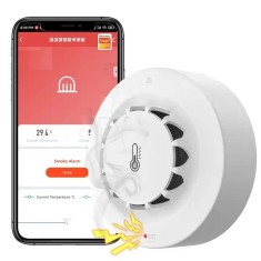 Detector inteligent de fum, temperatura si umiditate, higrometru, WiFi,, compatibil cu aplicatiile TuyaSmart si SmartLife, @SmartWiz smw43