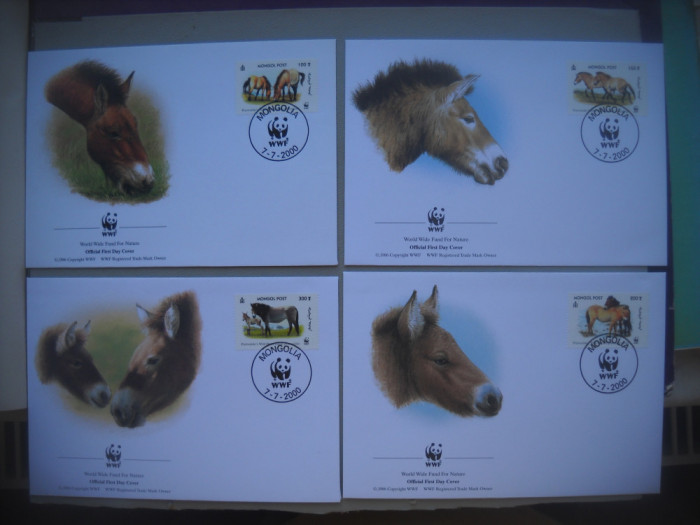 HOPCT PLIC S FDC 1855 MONGOLIA CAL PRZEWALSKI 2000 -SET 4 FDC FAUNA-WWF