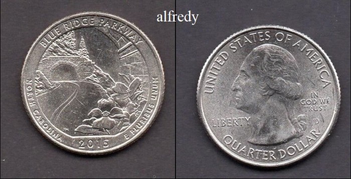 SUA 2015 Quarter, 25 Centi, North Carolina, Blue Ridge Parkway, D