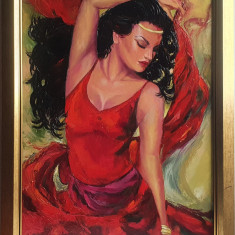 PICTURA, Tablou mare ulei, nou, "Dansatoare flamenco ", pictor roman consacrat