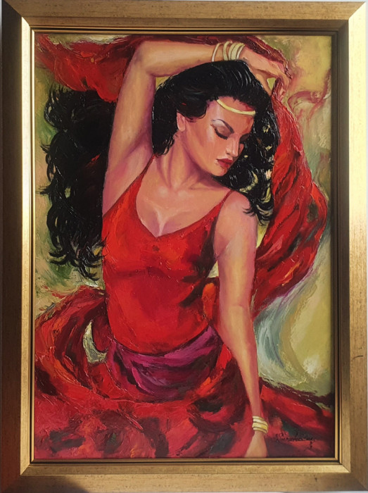 PICTURA, Tablou mare ulei, nou, &quot;Dansatoare flamenco &quot;, pictor roman consacrat