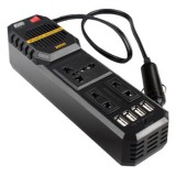 Cumpara ieftin Mini Invertor Auto Portabil iSEN Negru, 200W - DC 12V, Incarcare rapida, Protectie la scurtcircuit, Ventilator de racire, 4xUSB