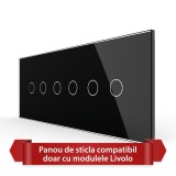 Panou &icirc;ntrerupator touch triplu Livolo din sticla, standard italian, 6/7M, negru