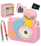 Aparat foto digital pentru copii cu card de memorie de 32GB, model sirena, roz