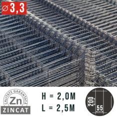 PANOU GARD BORDURAT ZINCAT 2000 X 2500 MM, DIAMETRU 3.3 MM