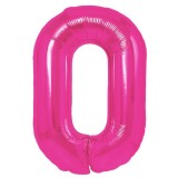 Balon din folie metalizata flippy, figurina cifra, tema aniversare 80 cm, ambalaj individual, pai inclus, umflare cu aer sau heliu, roz, cifra 0