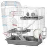PawHut Cușcă pentru Hamsteri cu 3 Niveluri, Roată de Exerciții, Rezervor de Apă, Bol pentru Hrană, pentru Hamsteri Pitici, 45 x 30 x 45 cm, Gri | Aoso