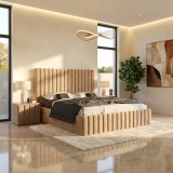 Pat Adela Crem Catifea Premium cu Noptiere Tapitate ✔Calitate premium