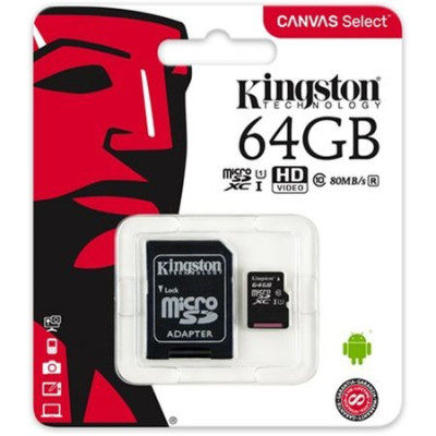 Kingston MicroSDXC, 64GB, Canvas Select 80R, Class 10, UHS-I si Adaptor foto