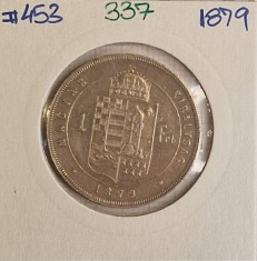 337 Hungary, Ungaria, 1 Forint 1879, KM#453, Argint, buna
